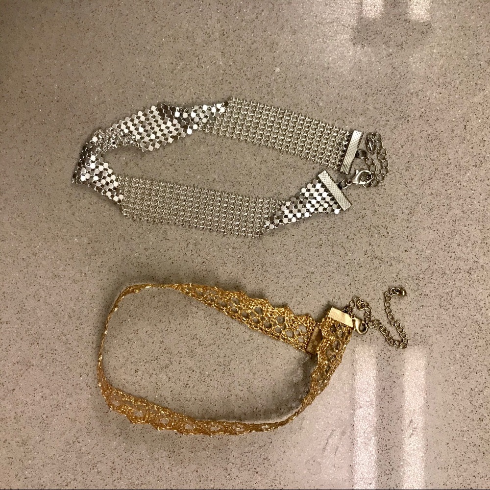New W/Out Tags Set of 2 Gold & Silver Choker Necklaces